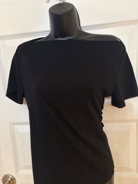 Black Boatneck Short Sleeve Top